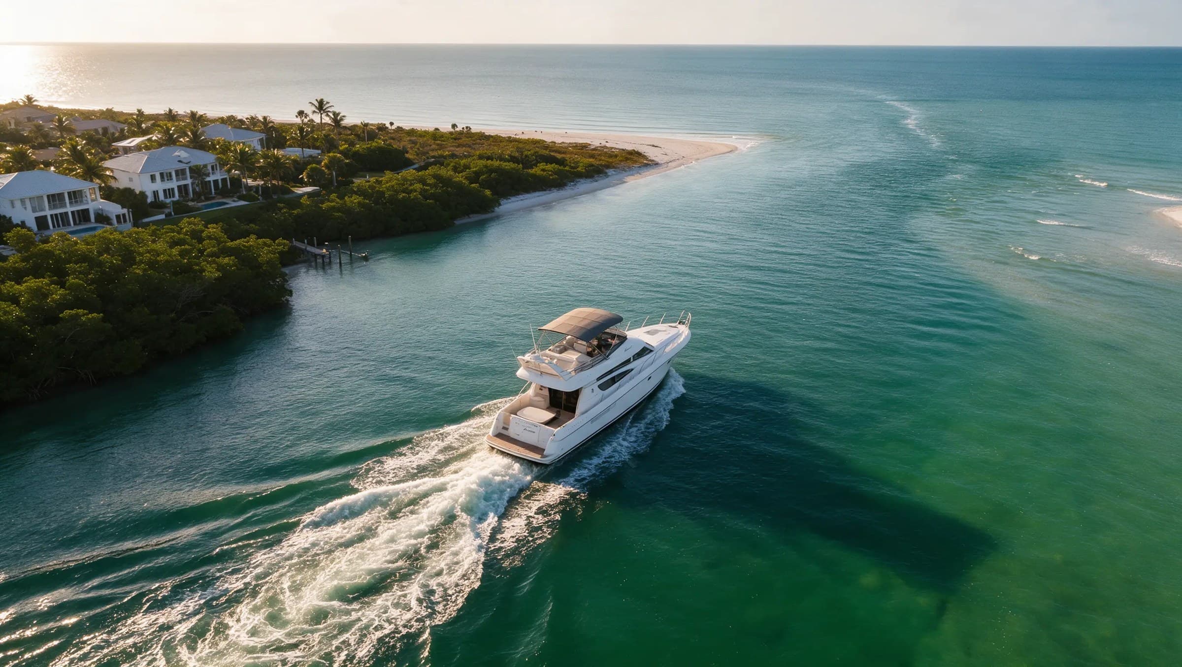 The Prestige 48 running along the Southwest Florida coast